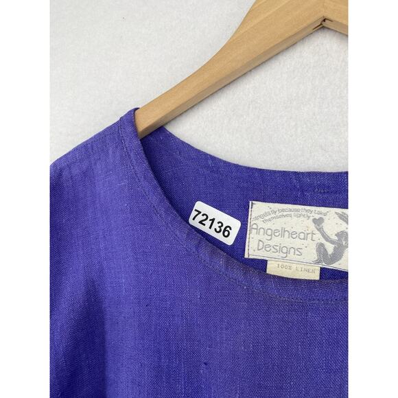 ANGELHEART DESIGNS Outfit M Linen Boxy Top & Tapered Pants 2 Pieces Blue USA VTG - Picture 16 of 16